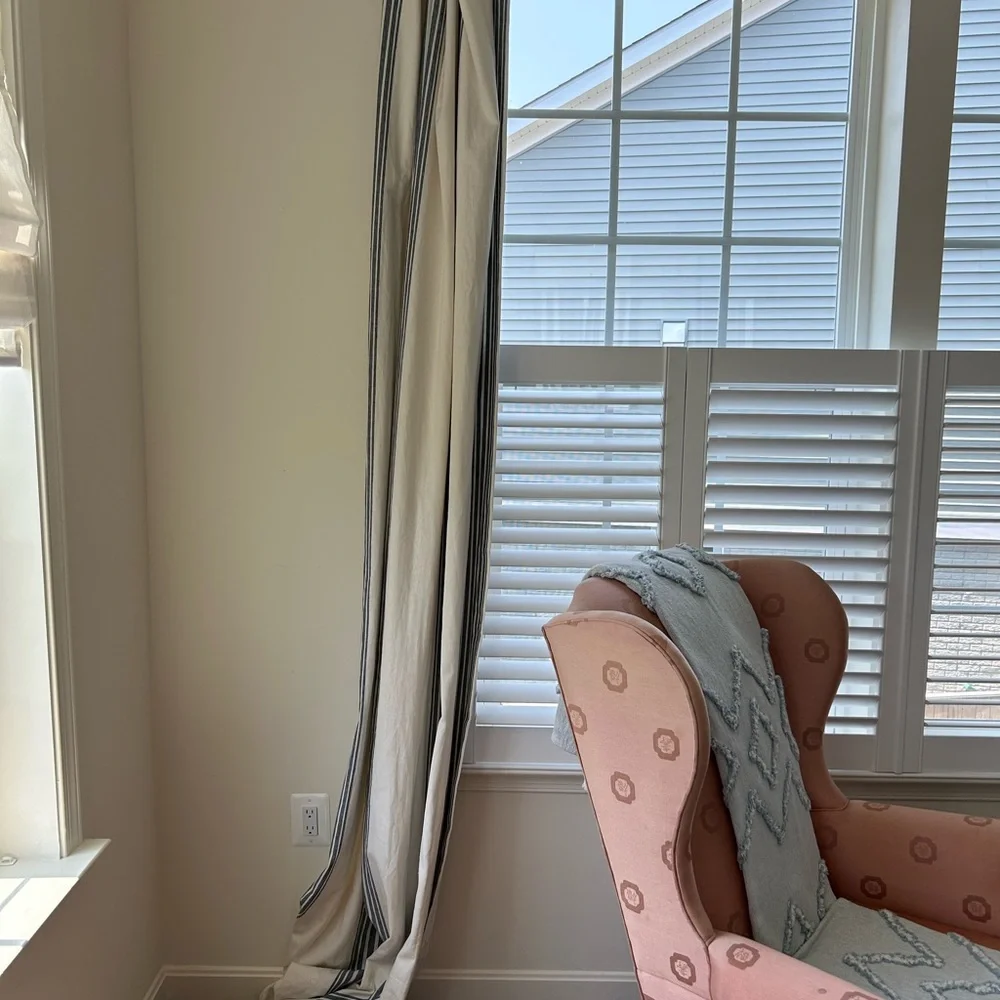 Pottery Barn Navy and White Striped Drapery Panels